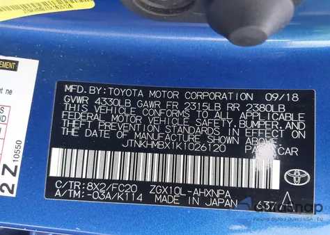 2019 Toyota C-Hr Le z USA, uszkodzony, nr VIN JTNKHMBX1K1026120